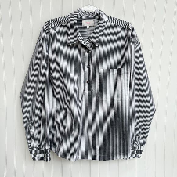Xirena Tops - Xirena Lynden White Grey Striped Cotton Button Down Blouse Shirt XL Collar Chic